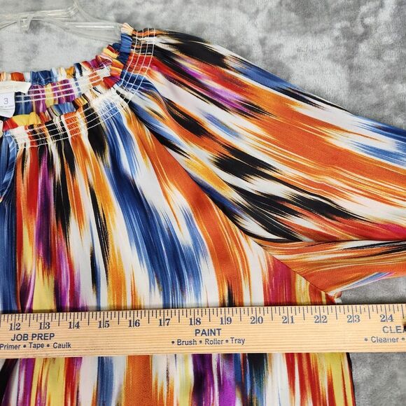 Chico's Blouse Womens XL (3) Bright Watercolor Peasant Smocked 3/4 Sleeve Gypsy - Picture 6 of 7